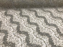 Silver - Beaded Embroidery Wavy Flower Pattern Fabric Lace Elegant Dress Fabric By The Yard