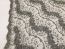 Silver - Beaded Embroidery Wavy Flower Pattern Fabric Lace Elegant Dress Fabric By The Yard