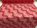 Red - Beaded Embroidery Wavy Flower Pattern Fabric Lace Elegant Dress Fabric By The Yard