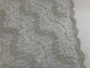White - Beaded Embroidery Wavy Flower Pattern Fabric Lace Elegant Dress Fabric By The Yard