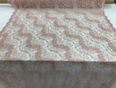 Blush - Beaded Embroidery Wavy Flower Pattern Fabric Lace Elegant Dress Fabric By The Yard