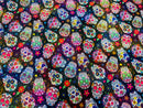 Sugar Skull Fabric - Black Glitter - Sugar Skull Day of The Dead Spandex Fabric By Yard