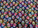 Sugar Skull Fabric - Black Glitter - Sugar Skull Day of The Dead Spandex Fabric By Yard