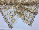 3D Embroided Flower Pattern Fabric with Two Tone Leaf Color Cream - Elegant 3D Flowers By The Yard