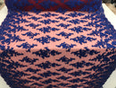 Royal with Red Mesh - Floral Hand Beaded Embroidered Pattern Bridal Wedding Fabric Sold by The Yard