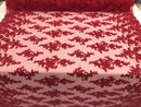 Red - Floral Hand Beaded Embroidered Pattern Bridal Lace Wedding Fabric Sold by The Yard