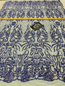 4 Way Stretch Fabric - Blue - Sequins Design on Spandex Mesh Fashion Fabric