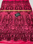 4 Way Stretch Fabric - Fuschia - Sequins Design on Spandex Mesh Fashion Fabric