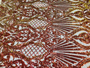 Iridescent - Orange Nude - 4 Way Stretch Sequins Damask Pattern Fabric By Yard
