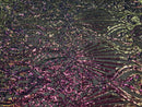 Iridescent - Magenta Rainbow - 4 Way Stretch Sequins Damask Pattern Fabric  - Sold By The Yard