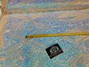 4 Way Stretch Fabric - Aqua - Triangle Geometric Sequins Design on Spandex Mesh Fashion Fabric