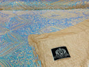4 Way Stretch Fabric - Aqua - Triangle Geometric Sequins Design on Spandex Mesh Fashion Fabric