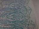 Iridescent - Baby Blue - 4 Way Stretch Sequins Design Pattern Fabric  - Sold By The Yard