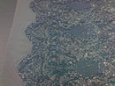 Iridescent - Baby Blue - 4 Way Stretch Sequins Design Pattern Fabric  - Sold By The Yard