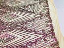 Iridescent - Fuschia/Gold - 4 Way Stretch Sequins Pattern Fabric on Mesh - Sold By The Yard