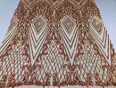 Iridescent - Orange Nude - 4 Way Stretch Sequins Pattern Fabric on Nude Mesh - Sold By The Yard