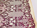 4 Way Stretch - Magenta Gold - Iridescent Sequins Damask Net Pattern Fabric  - Sold By The Yard