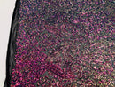 4 Way Stretch - Magenta Black Mesh Iridescent Sequins Damask Net Pattern Fabric - Sold By The Yard