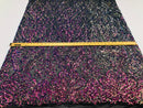 4 Way Stretch - Magenta Black Mesh Iridescent Sequins Damask Net Pattern Fabric - Sold By The Yard