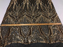 Geometric Line Sequins 4 Way Stretch Fabric - Gold on Black -  Quality Design Fabric By The Yard