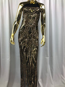 Geometric Line Sequins 4 Way Stretch Fabric - Gold on Black -  Quality Design Fabric By The Yard