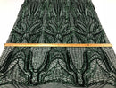 Geometric Line Sequins 4 Way Stretch Fabric - Hunter Green -  Quality Design Fabric By The Yard