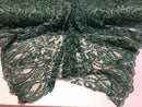 Hunter Green Beaded Fabric Embroidered On A Mesh Fancy Dresses Fabric Sold By The Yard