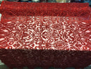 Red Beaded Fabric Embroidered On A Mesh Fancy Dresses Fabric Sold By The Yard