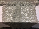 Silver Beaded Fabric Embroidered On A Mesh Fancy Dresses Fabric Sold By The Yard