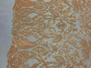 Blush Beaded Fabric Embroidered On A Mesh Fancy Dresses Fabric Sold By The Yard