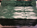 Hunter Green Beaded Fabric Embroidered Lace Pearls On A Mesh Bridal/Wedding Fabrics Sold By The Yard