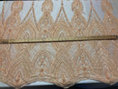 Blush Beaded Fabric Embroidered Lace Pearls On A Mesh Bridal/Wedding Fabrics Sold By The Yard