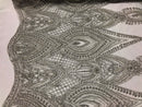 Silver Beaded Fabric Embroidered Lace Pearls On A Mesh Bridal/Wedding Fabrics Sold By The Yard