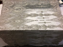 Silver Beaded Fabric Embroidered Lace Pearls On A Mesh Bridal/Wedding Fabrics Sold By The Yard