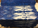 Royal Blue Beaded Fabric Embroidered Lace Pearls On A Mesh Bridal/Wedding Fabrics Sold By The Yard