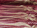Two Tone - Burgundy / Gold -  4 Way Stretch Sequins Fabric Embroidered On (Nude Mesh) Sold By Yard