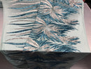 Two Tone - Teal / Gold -  4 Way Stretch Sequins Fabric Embroidered On (Nude Mesh) Sold By Yard