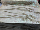 Two Tone - Iridescent Pink/Gold - 4 Way Stretch Sequins Fabric Embroidered On (Nude Mesh) By Yard