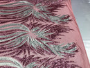 Two Tone - Dusty Rose / Silver - 4 Way Stretch Sequins Fabric Embroidered On Mesh By Yard