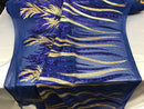 Two Tone - Royal Blue / Gold - 4 Way Stretch Sequins Fabric Embroidered On Mesh Sold By The Yard