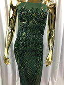 Sequins 4 Way Stretch Shiny Fabric with Triangle Net Pattern - Hunter Green - Sold by The Yard