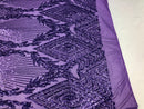 Sequins 4 Way Stretch Shiny Fabric with Triangle Net Pattern - Lilac - Fabric Sold 4 Yards 1/2