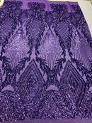Sequins 4 Way Stretch Shiny Fabric with Triangle Net Pattern - Lilac - Fabric Sold 4 Yards 1/2