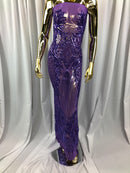 Sequins 4 Way Stretch Shiny Fabric with Triangle Net Pattern - Lilac - Fabric Sold 4 Yards 1/2