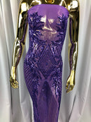 Sequins 4 Way Stretch Shiny Fabric with Triangle Net Pattern - Lilac - Fabric Sold by The Yard