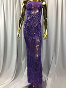 Sequins 4 Way Stretch Shiny Fabric with Triangle Net Pattern - Lilac - Fabric Sold by The Yard