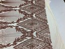 Sequins 4 Way Stretch Shiny Fabric with Triangle Net Pattern - Blush Peach - Fabric Sold by The Yard