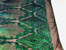 Sequins 4 Way Stretch Shiny Fabric with Triangle Net Pattern - Jade Blue Green - Sold by The Yard