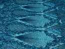 Sequins 4 Way Stretch Shiny Fabric with Triangle Net Pattern - Turquoise  - Fabric Sold by The Yard
