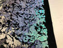 Velvet 4 Way Stretch Shiny Irreversible Sequins Fabric - Iridescent Aqua/White on Black Velvet